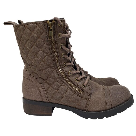 MOSSIMO Faux Leather Taupe Brown Lace-Up & Zip Combat Boots Sz 7 - Picture 1 of 9